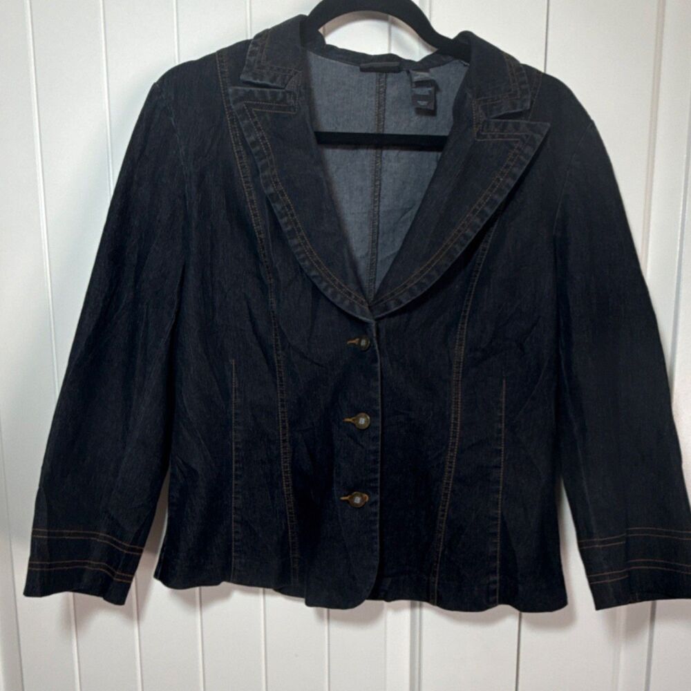 BISOU BISOU Button Collared Short Jacket Dark Blue Women's Size 12